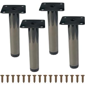 Furniture Legs 5 Inch Polish Black Legs for Furniture Set of 4, Adjustable Metal Legs for Dresser Cabinet Couch Ottoman Desk