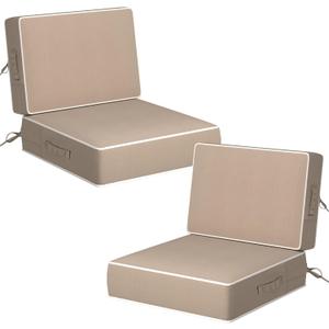 5" Thicker Outdoor Chair Cushions 2 Sets 24" *24" Waterproof Patio Chair Cushions for Outdoor Furniture w/Removable Cover 30D High Density Sponge Filling Thicken Patio Furniture Cushion w/Handle &Ties