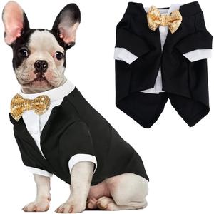 Dog Tuxedo, Formal Pet Clothes Shirt Costume Wedding Attire Party Bow Tie Suit, Pet Outfit for Small Medium Large Dogs Cats, Halloween Pet Costumes Birthday Puppy Clothing Christmas Apparel (M) (Black)