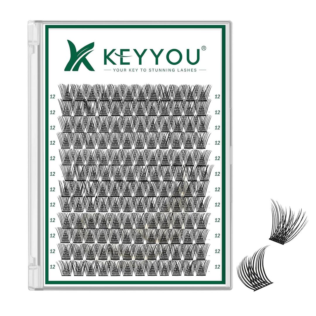 Lash Clusters 144pcs Individual Lashes D Curl 12mm Eyelash Clusters KEYYOU Air Touch Cluster Lashes Super Lightweight Soft Wispy Comfortable Easy DIY at Home(Air04-D-12mm)