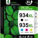 934XL 935 XL Ink Cartridges Combo Pack (4-Pack, 1Black/1Cyan/1Magenta/1Yellow) Replacement for HP 934 and 935 Ink cartridges Officejet Pro 6830 6230 6835 6812 6815 6820 6220 6800 Printer