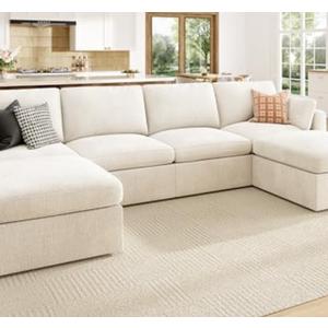 HONBAY Sectional Couch with Storage Seats, Modular Sectional Sofa with Storage Ottoman, U Shaped Sectional Couches for Living Room, Light Beige