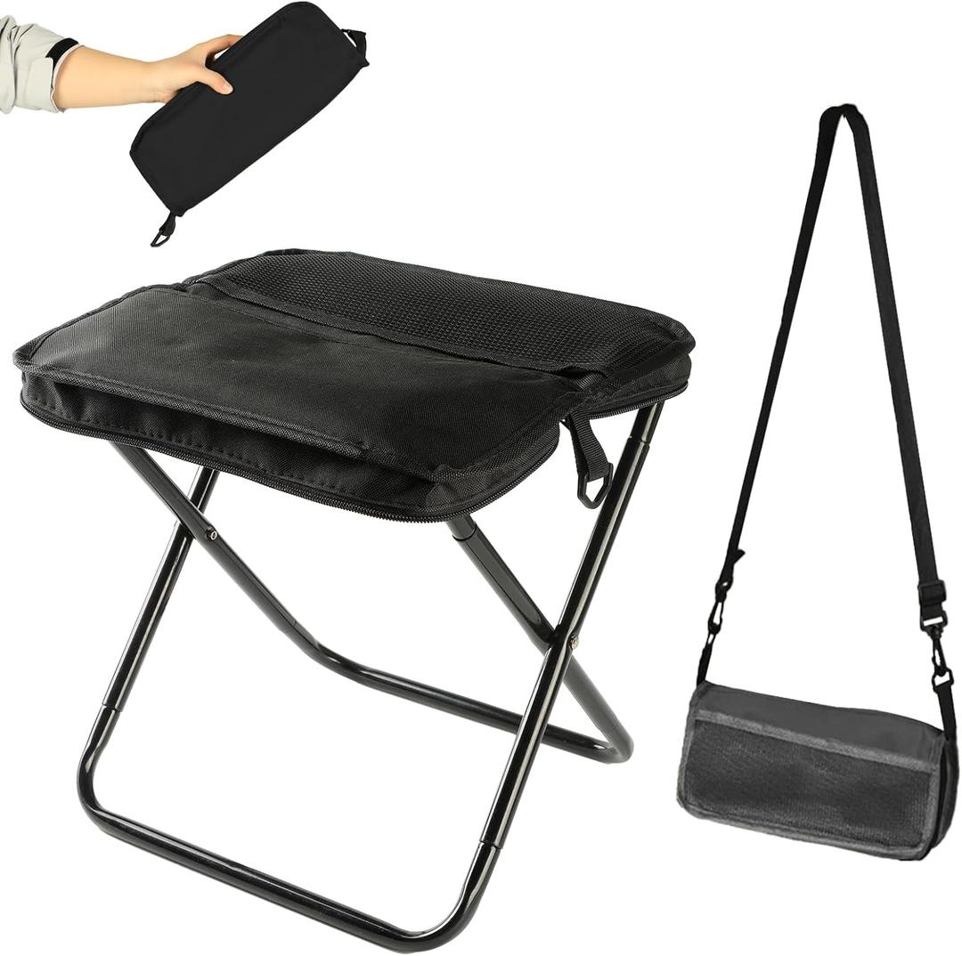 Portable Folding Stool 2-in-1 Camping Chair with Sling Bag Lightweight 12inch 264lbs Load Collapsible Stool Seat for Adults Outdoor Camping Fishing Hiking BBQ Travel RestBlack