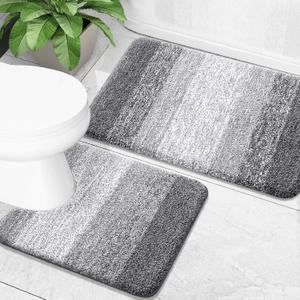 OLANLY Bathroom Rug Set 2 Piece, Soft Absorbent Microfiber Bath Mats and U-Shaped Contour Toilet Rug, Non-Slip, Machine Wash Dry, Plush Shaggy Bath Mats for Bathroom (30"x20"+24"x20", Grey), 30" x 20" + U24" x 20"