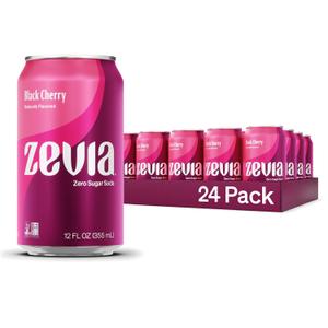 Zevia Zero Sugar Soda, Black Cherry, 12 oz Cans (24-Pack) Naturally Sweetened, Non-GMO Project Verified, Gluten-Free, Vegan, Best By:  05/02/2027