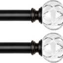KAMANINA 2 Pack Curtain Rods 32 to 58 Inches (2.6-4.8 Feet) 1 Inch Telescoping Black Curtain Rod for Windows, Decorative Drapery Rod with Crystal Netted Texture Ends