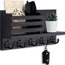Lwenki Key Holder for Wall Decorative Wooden Mail Holder and Key Shelf with Mounting Hardware, Installation Guide Paulownia Wood with Metal Key Hooks (Black, Large - 11.8inch)