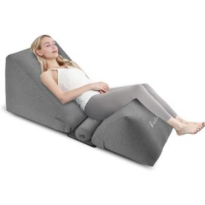 Inflatable Wedge Pillow for Sleep Apnea, 0-90 Infinite Adjustable, Back Wedge Pillow+Separable Leg Elevation Pillow, Easy to Storage, Support for Back Pain Relief, Removable Cover