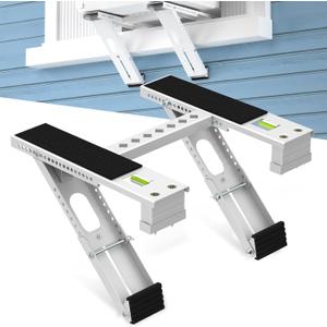 Air Conditioner Support Bracket: Heavy Duty with 2 Arms, Up to 220 lbs, Universal Window Units for 5,000 to 24,000 BTU, Anti-Slip AC Window Bracket with Level Indicator