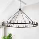 Black Extra Large Wagon Wheel Chandelier, 60 inch 36 Lights Farmhouse Chandelier, Industrial Candle Round Pendant Light Fixture for High Ceiling Living Room Dining Room Outdoor Porch Entryway Hallway