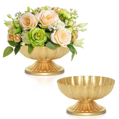 AZXTOPSEZ Gold Flower Vases for Centerpieces: Vintage Compote Bowl Vase for Wedding 4 Inch Small Pedestal Vase for Party Gold Centerpieces for Table Metal Urn for Event Home Decor Set of 2, (4 Pieces)