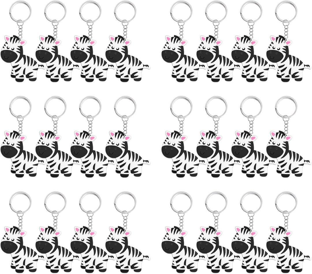 24 Pack Zebra Keyring Pack Party Favor for Zebra Lover, Guest Return Gift, Wild Animal Themed Party, Birthday