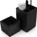 Essentra Home Toothbrush Holder with Lid, Elegant Matte Black Bathroom Toothbrush & Toothpaste Organizer  Matte Black Collection