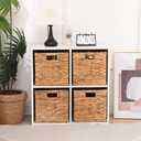 11x11in Storage Baskets Set of 4 Water Hyacinth Baskets,Foldable Handwoven Storage Cubes,Woven Baskets for Bathroom, Bedroom, Laundry, Pantry, Shelves