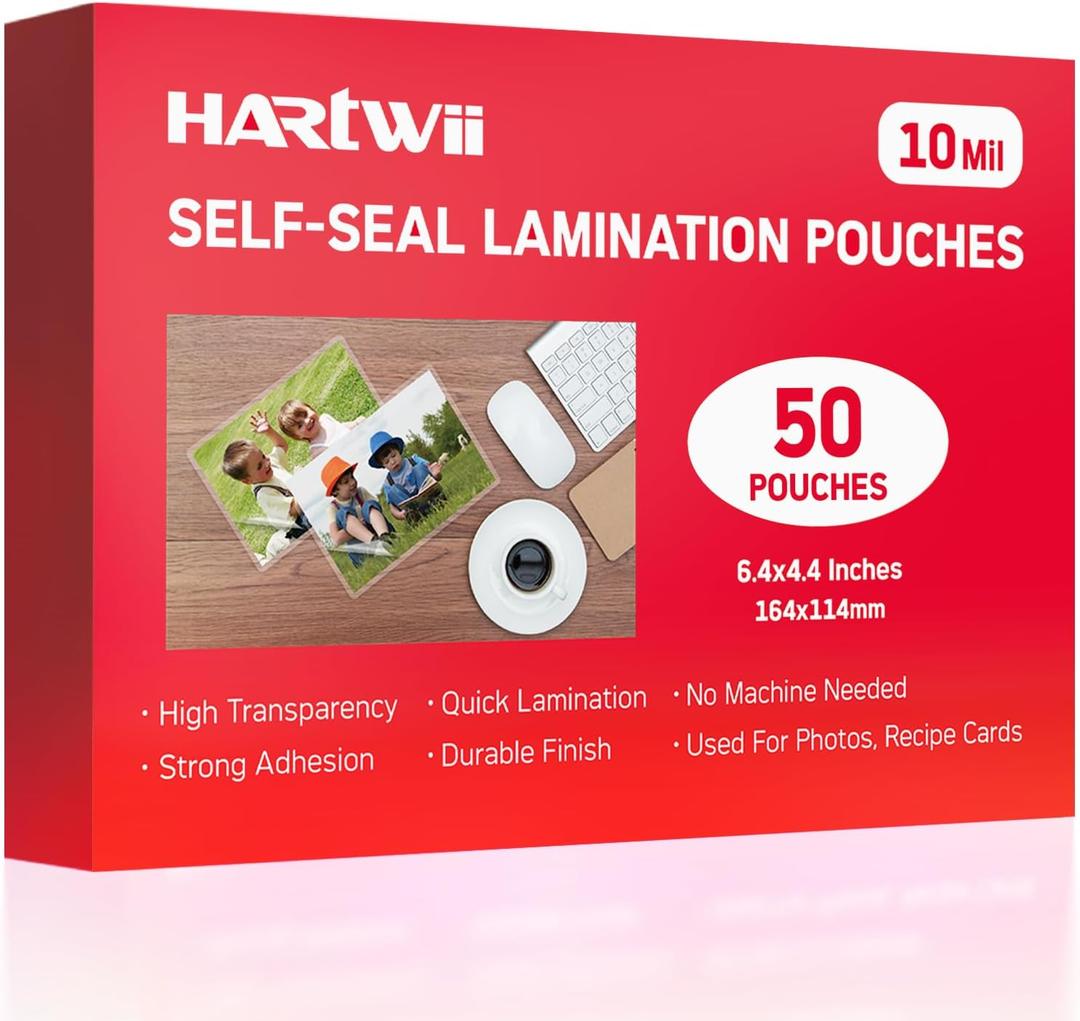 50 Pack Self-Sealing Laminating Pouches 4x6 Inch,10 Mil Self Adhesive Lamination Pouches,Waterproof Photo No Heat Laminating Sheets No Laminator Machine Need