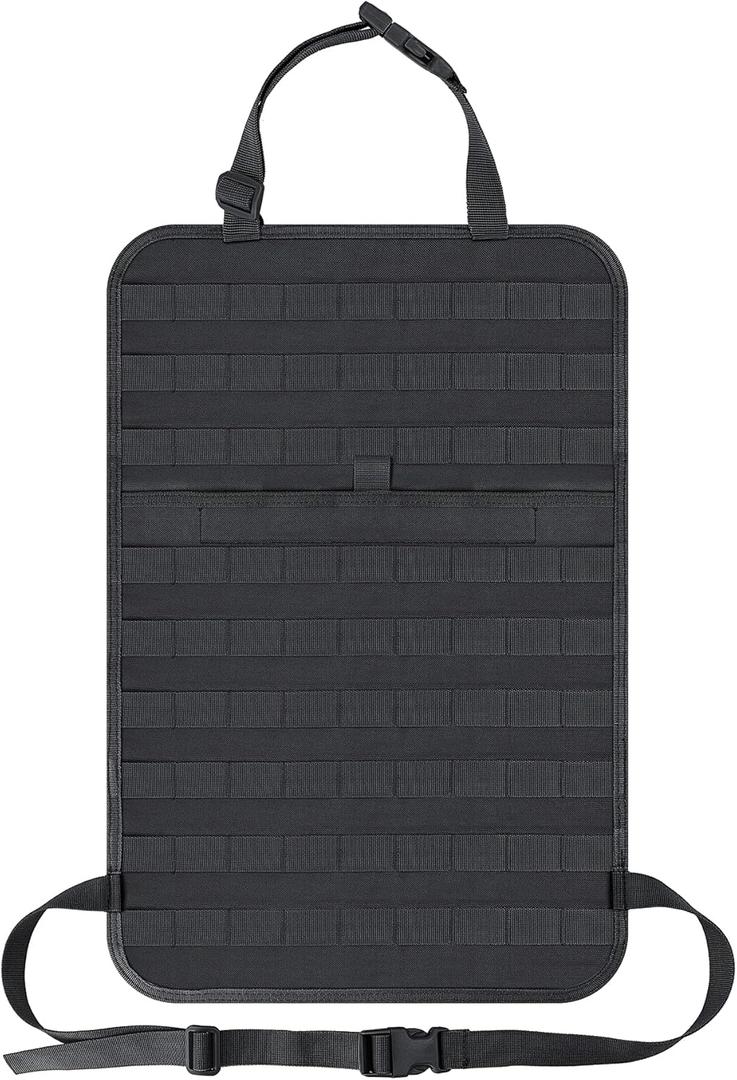 IronSeals Car Seat Back Organizer, Tactical Molle Panel Sag Proof Vehicle Seat Cover Protector Nylon Car Seat Back Hanger Bag Pad (Black)