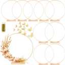 10 Pack Floral Hoop with Stand and 38-Yard Paddle Wire 16 Inch Metal Rings for DIY Centerpiece Table Decorations Crafts Macrame Rings Hoop Wreath Dream Catcher Rings Wedding Christmas Wreaths, Gold