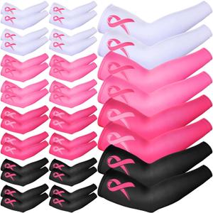 Ramede 20 Pairs Breast Cancer Sports Arm Sleeves Pink Ribbon Football Sports Compression for Volleyball (Mainly White, Light Pink, Dark Pink, Black)