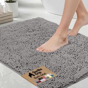 GORILLA GRIP Bath Rug Mat, Thick Soft Absorbent Chenille, Quick Dry Microfiber Mats, Rubber Backing, Machine Washable Shower Floor Rugs, Bathroom Bathmat Home Decor Accessories, 24x17 Grey