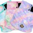 3 Pack Female Dog Diapers - Reusable Diapers for Doggie in Heat - Highly Absorbent Dog Diapers Female for Pet Incontinence with Adjustable Snaps (Tie Dye, L)