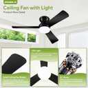 Ceiling Fans with Lights - 42 Inch Low Profile Ceiling Fan with Light and Remote, Reversible DC Motors, 3CCT Dimmable Timer Noiseless, Black Flush Mount Ceiling Fan for Bedroom/Living Room