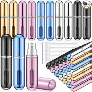 Gerrii 50 Pcs Travel Mini Perfume Refillable Portable Perfume Spray Bottle Perfume Pocket Perfume Dispenser with 20 Pcs Pump Accessories Essentials Spray Containers Scent Pump Case, 5ml (Multicolor)