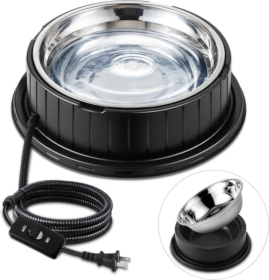 Heated Water Bowl for Dog Cat with Thermostatic Control, 55W 80oz Removable Stainless Steel Heated Dog Pet Bowl with Anti Chew Cord