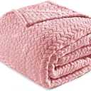 Exclusivo Mezcla Pink Fleece King Size Blanket for Bed, 90x104 Inches Soft Cozy Jacquard Flannel Blankets, Lightweight Fuzzy Plush Warm for All Seasons