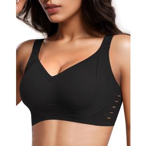 Women's Seamless Wireless Bras No Underwire Push Up Bra Stylish Hollow Out Bralette Full Coverage T Shirt Bra (Black, M)