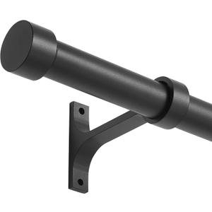 Matte Black Curtain Rods for Windows 72 to 144 Inch,Adjustable Drapery Rods with Aluminum End Cap and Full Surround Brackets,1-Inch Window Curtain Rod for Wall and Ceiling Mount