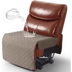 Ruaozz 100% Waterproof Armless Chair Cover for Sectional Recliner Sofa - 1-Piece Oversized Additional Seat Cover for Reclining Couch - Non Slip, Washable, Khaki