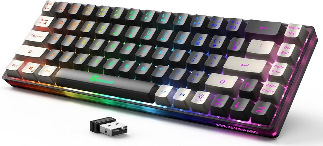 GEODMAER 65% Wireless Gaming Keyboard, Rechargeable Backlit Gaming Keyboard, 68 Keys Ultra-Compact Anti-ghosting No-Conflict Wireless Keyboard for PC Laptop Windows Gamer(Black-Grey)