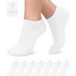 FuelMeFoot 7 Pairs Ankle Socks for Women Viscose Bamboo No Show Socks Classic Low Cut Casual Socks for Running, Athletic (Small-Medium, 04 White*7 (Basic))