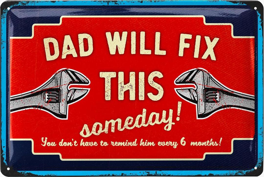 2Pack LANOLU Vintage Tin Sign - CHOOSE LIFE don#t touch MY BIKE - Biker Rules, Motorcycle Wall Decor, Vintage Metal Art, motorcycle metal sign for garage - embossed 12x8", 
Dad's Garage Metal Sign 'Will Fix This Someday' - Perfect for Decor, Gifts, Papa's Workshop Accessories - Vintage Tin Sign 12x8"