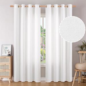 BGment White Semi Sheer Curtains 84 Inch for Living Room - Non-See Through Light Filtering Faux Linen Drapes with Burlap Texture, Modern Farmhouse Window Panels (Set of 2, 52" Wide)