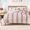 Great Bay Home Striped Quilt Set - 2-Piece Twin/Twin XL Size Farmhouse Bedding Set - Lightweight, All-Season, Reversible Bedspread (Red)