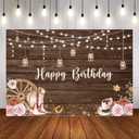 Western Cowgirl Birthday Backdrop - Rustic Saddle Up Boots Pink Flower Yee Haw 30th 40th 50th 60th Party Decorations (7x5ft)