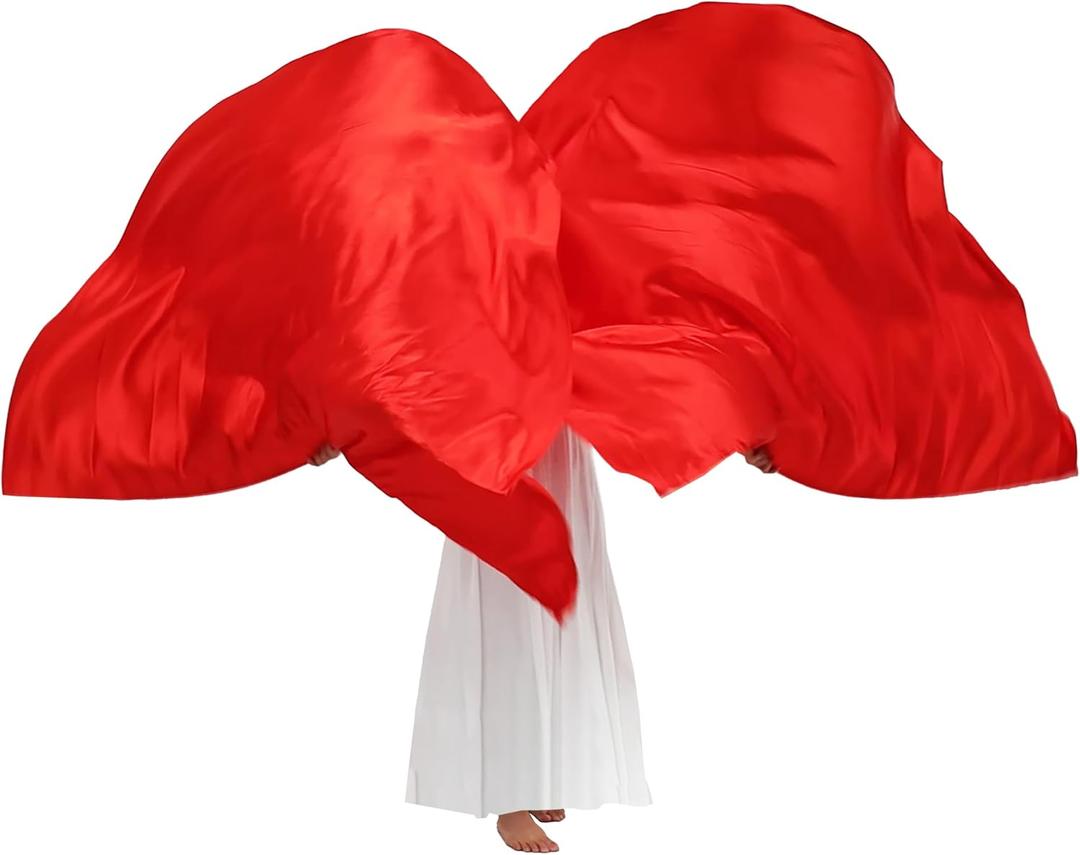 Wuchieal 74" x 55" Large soft semicircle Worship Flags, satin semicircle Banner Praise Flag with Scalable Rods 1 pairs (Red)