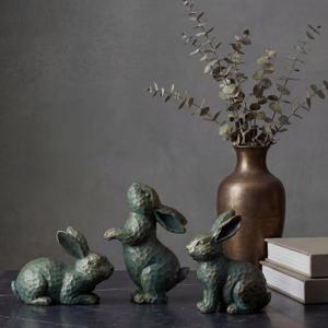 Gerrii Large Easter Bunny Decor 3 Pcs Rabbit Figurines - 5.9" Vintage Resin Bunny Statues for Home Spring Decor Tabletop Centerpiece Farmhouse Indoor Decoration Gift(Bronze)