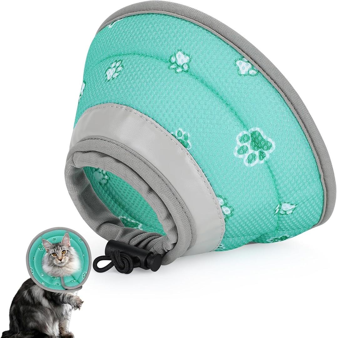 Cat Cone Collar Soft, Cat Recovery Collar Stop Licking After Surgery, Kitten Elizabethan Collar, Adjustable, Lightweight, Comfortable - Green, Small