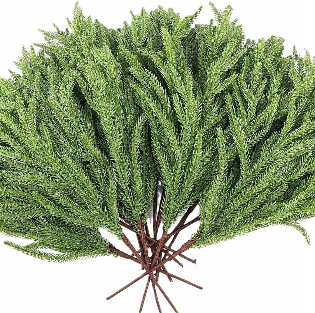 Real Touch Norfolk Pine Branch, Christmas Decorations Indoor Outdoor, Faux Greenery Stem Fake Cedar Pine Picks for Vase DIY Crafts, Artificial Plants Branches for Xmas Garland Home Decor (One Size)