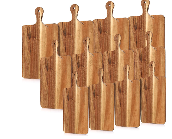 Layhit 12 Pcs Extra Large Acacia Wood Cutting Board Bulk 17 Inch Wooden Serving Kitchen Chopping Charcuterie Board with Handle for Cheese Bread Meat Fruits Wedding Housewarming Gifts(3 Sizes)