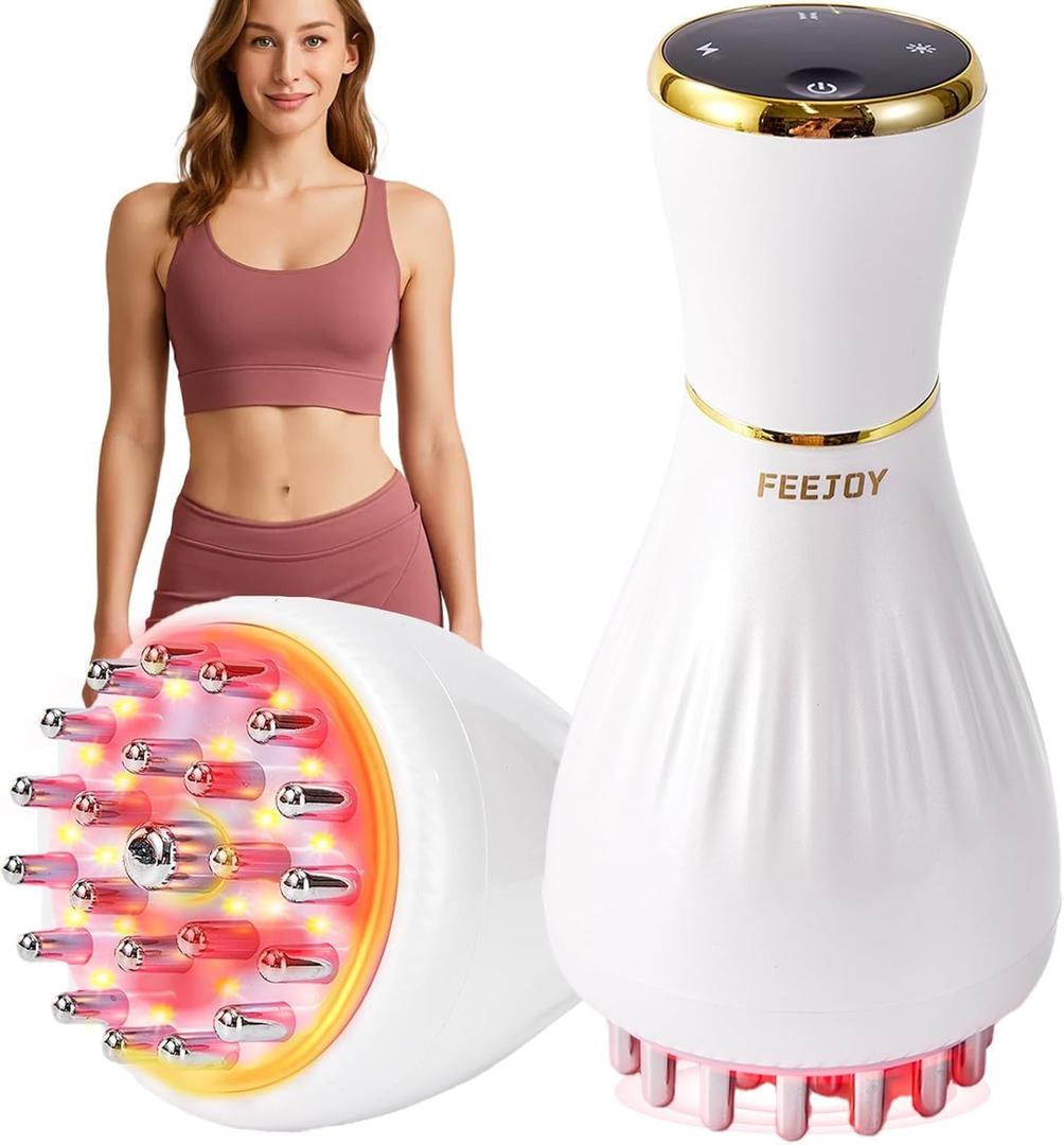Lymphatic Drainage Massager & Massage Tool, Body Sculpting Machine & Fascia Blaster for Cellulite with Microcurrent, Light, Heat & Vibration, for Legs, Arms & Belly, White