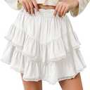 calbatic Womens Flowy Ruffle Tiered Skorts Elastic High Waist Lace Trim Mini Skirts Golf Tennis Crochet Shorts White, Medium