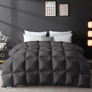 L LOVSOUL Goose Feather Down Fiber Comforter King Size, 100% Organic Cotton Fabric Duvet Insert,1200TC,750+FP, Hotel Collection, Heavyweight Grey Bedding Comforters with 8 Tabs,97oz