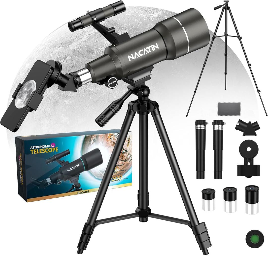 Telescope for Adults, 70mm Aperture 300mm Portable Refractor Telescope with 3 Eyepieces & Phone Adapter, Wireless Remote & Moon Filter, Ideal Gift for Birthday, Valentine's Day