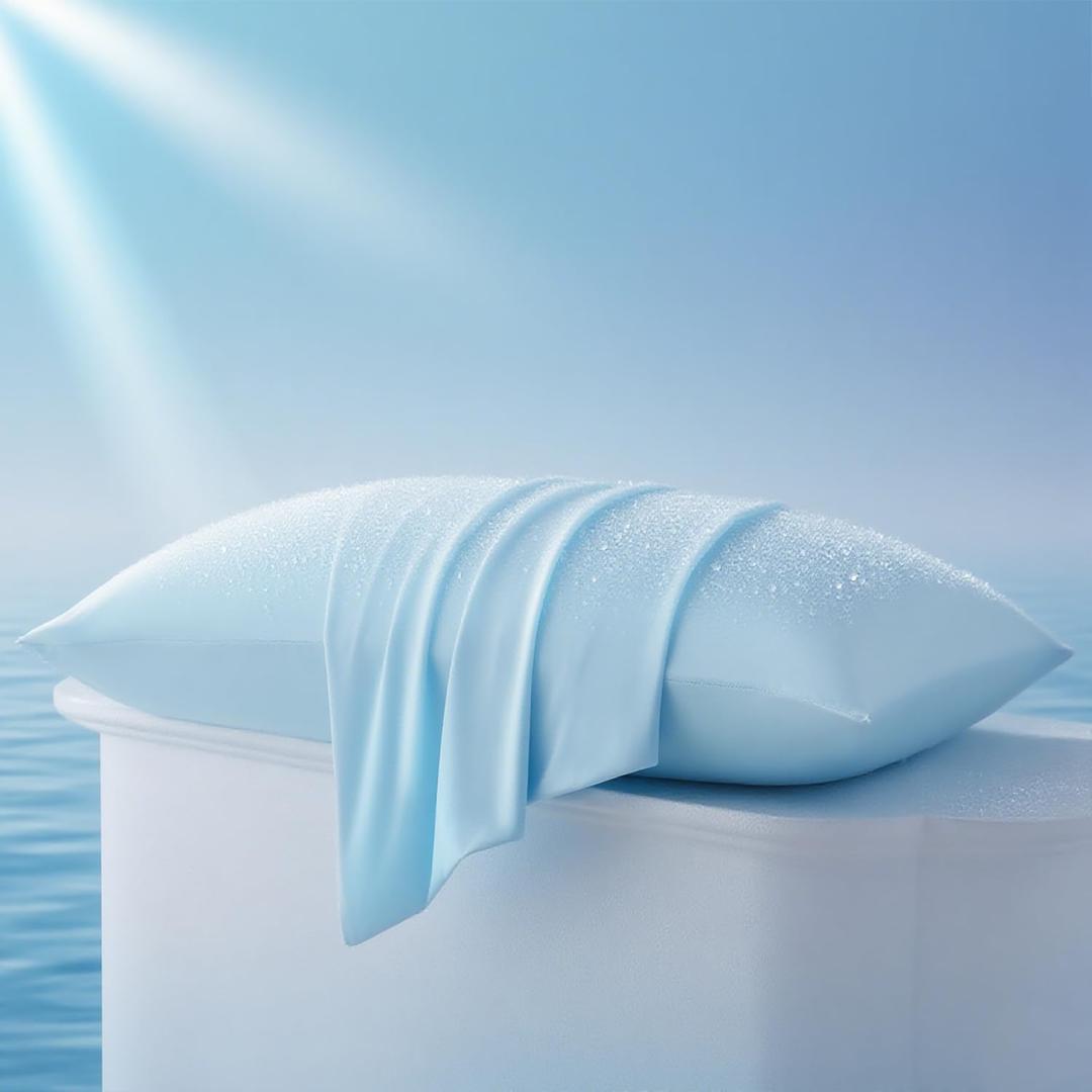 2 x Vaulia Cooling Pillow Cases for Hot Sleepers, Cool Pillowcases for Night Sweats, Soft Silky Breathable Pillow Covers Set of 2 Standard Size with Envelope Closure, Blue, 20x30 Inches
