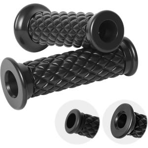 StarknightMT Motorcycle Vintage Non Slip Handlebar Grips 7/8" 22mm 1" 24mm Rubber Handle Grips, Open End (Black)