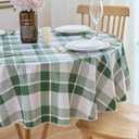 NLMUVW 48 Inch Round Vinyl Tablecloth with Flannel Backing, Small Waterproof PVC Table Cloth Wipe Clean Table Cover for Dining Party Camping Outdoor, Green Check