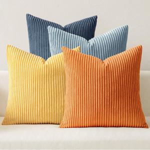 MIULEE Pack of 4 Blue-Orange Corduroy Decorative Throw Pillow Covers 18x18 Inch Soft Boho Striped Pillow Covers Modern Farmhouse Home Decor for Summer Sofa Living Room Couch Bed